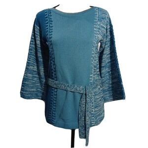 VTG MS TODAY Sweater MED Blue Woven Colorblock Unique Kimono Sl Stretch